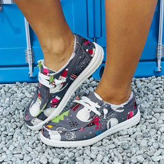 Women's Christmas Tree & Cat Pattern Flat Canvas Shoes