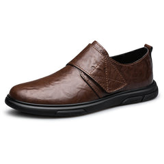 CLOHOO Men's Leather Hook And Loop Outdoor Loafer Shoes