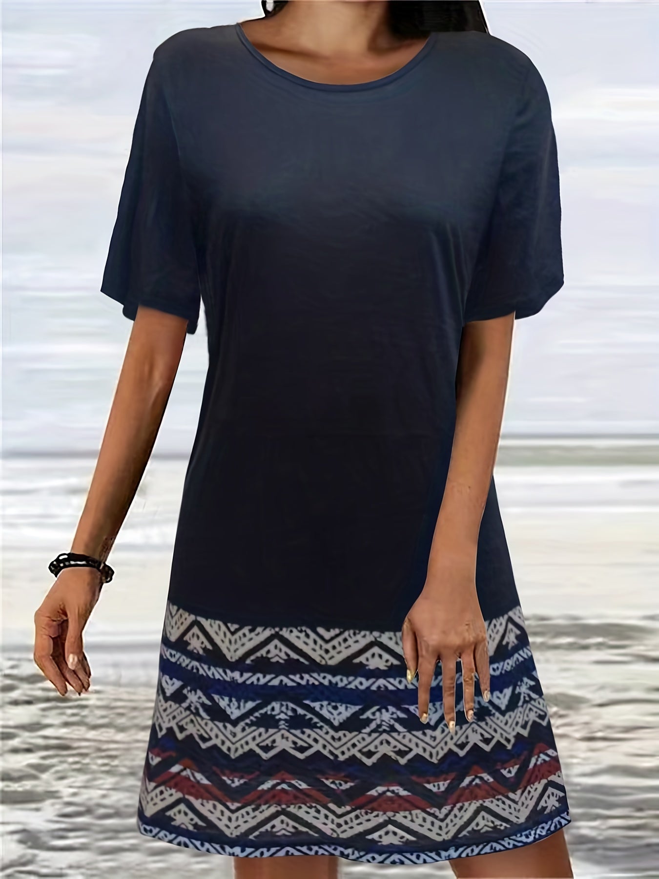 Tribal Striped Crew Neck Summer Dress