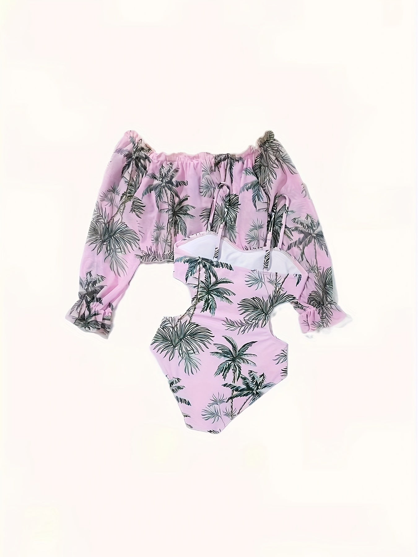 2pcs Girls Coconut Tree Graphic Swimwear Set Bathing Suit