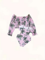 2pcs Girls Coconut Tree Graphic Swimwear Set Bathing Suit