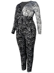 Colorblock Letter Print Long Sleeve Jumpsuit With Belt