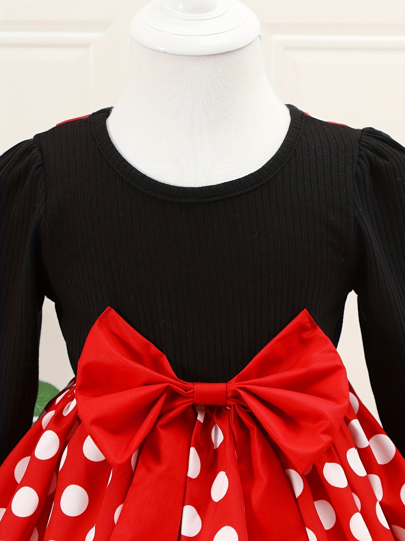 Baby Girls Polka Dot Big Bow Back Long Sleeve Dress