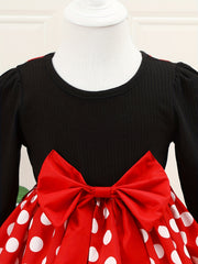 Baby Girls Polka Dot Big Bow Back Long Sleeve Dress