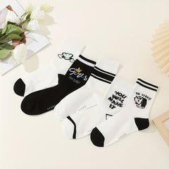 5 Pairs Letter Print Mid Tube Socks Women's Stockings