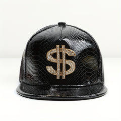 PU Leather Snapback Hat Rhinestone Patch Baseball Cap Unisex