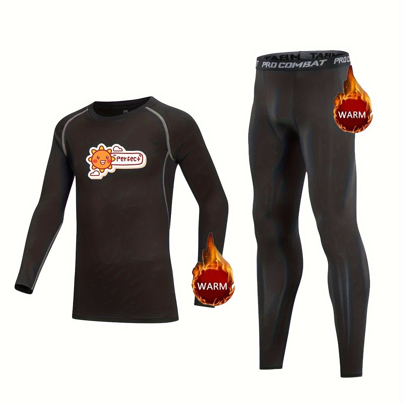 2pcs Kids Compression Fleece Sets with Cartoon Sun Pattern