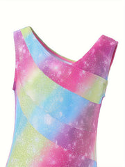 Gradient Sleeveless Gymnastics Leotard - Girls Stretchy Ballet Suit