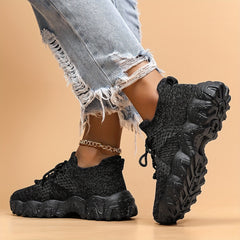 Women's Lightweight Woven Sneakers Breathable Lace Up Running Shoes