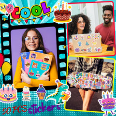 50pcs Happy Birthday Party Cartoon Graffiti Stickers Vinyl Waterproof Stickers