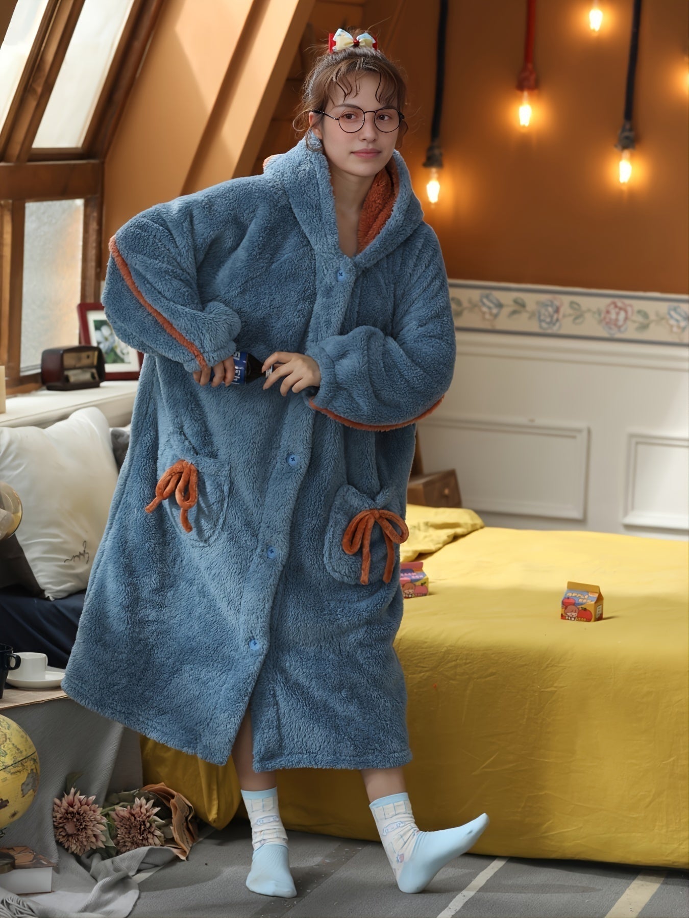 Soft & Thick Fuzzy Hoodie Pajamas Set Women's Loungewear & Sleepwear