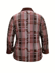 Women's Plus Plaid Print Button Up Long Sleeve Casual Blouse