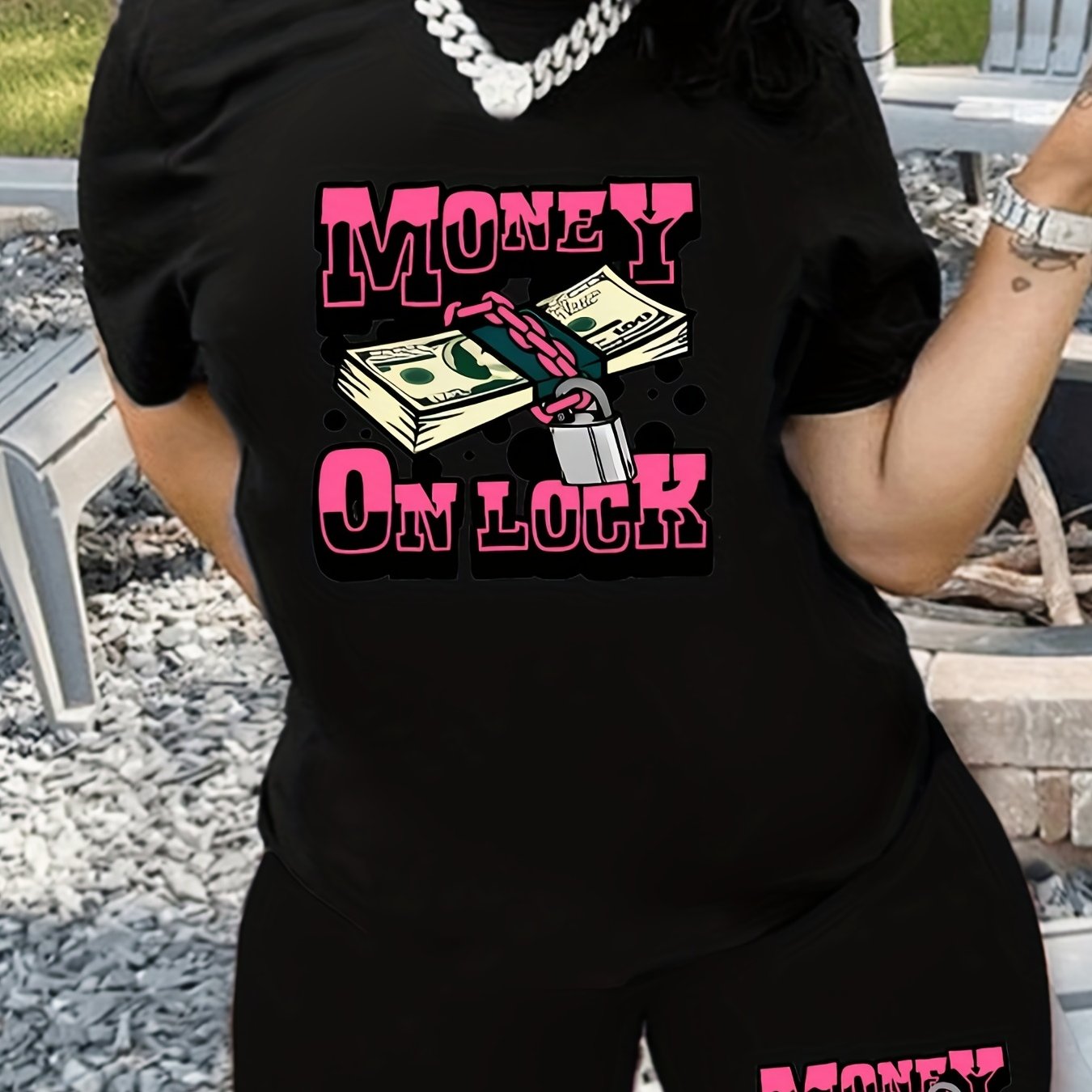Money On Lock Letter Print Matching Two piece Set