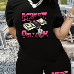 Money On Lock Letter Print Matching Two piece Set