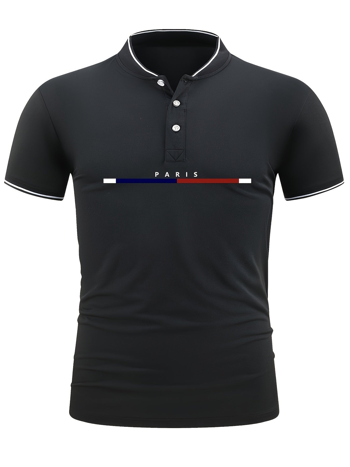 Men's Casual Shirt Top Stand Collar Short Sleeve Closure