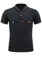 Men's Casual Shirt Top Stand Collar Short Sleeve Closure