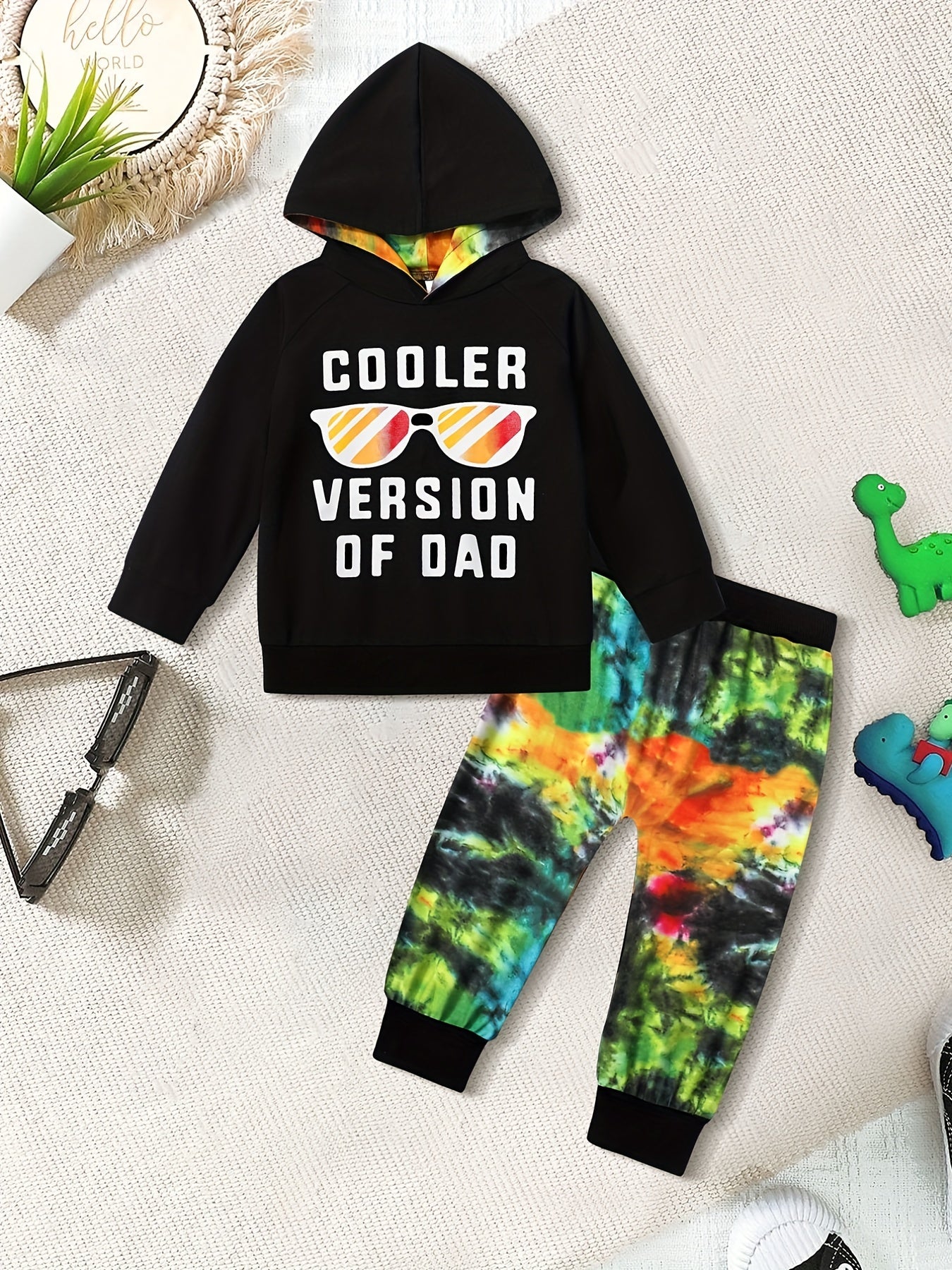 Toddler Boy's Tie Dye 2pcs Hoodie & Sweatpants Set Sunglasses Print Top