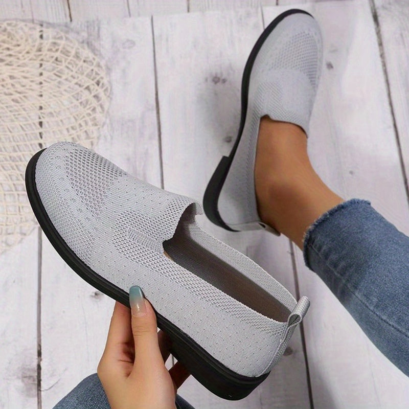 Women's Knitted Flat Shoes Comfy Slip On Low Top Casual Walking Shoes