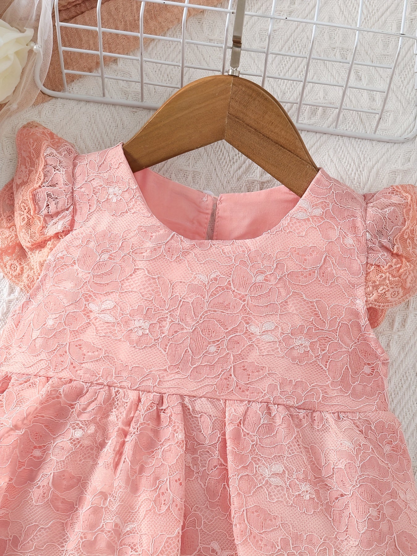 Baby Girl Lace Decor Floral Flutter Sleeve A line Princess Dress