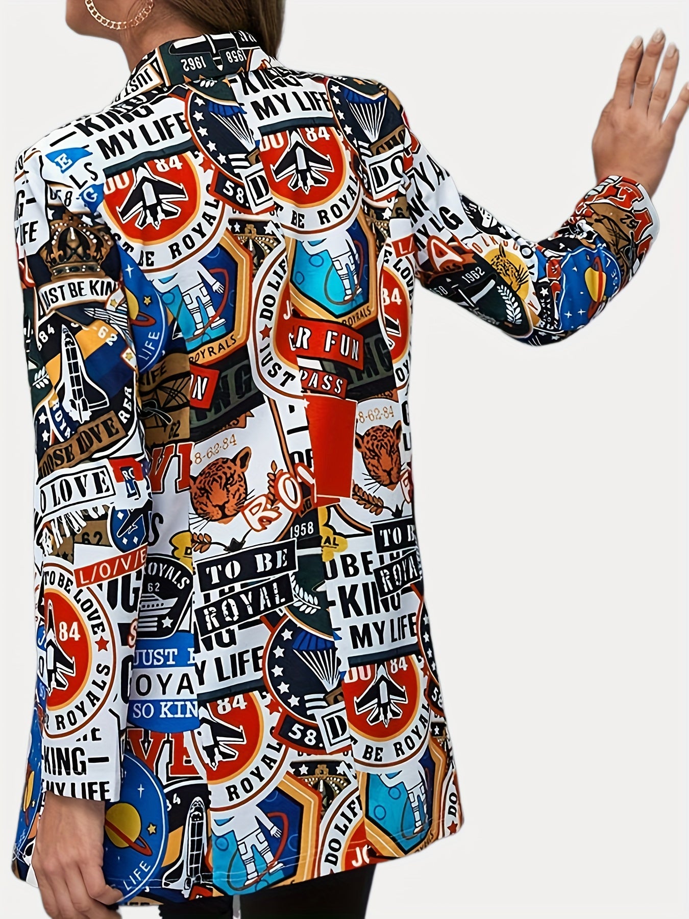 Funny Graphic Print Blazer Casual Lapel Long Sleeve Blazer
