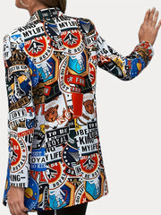 Funny Graphic Print Blazer Casual Lapel Long Sleeve Blazer