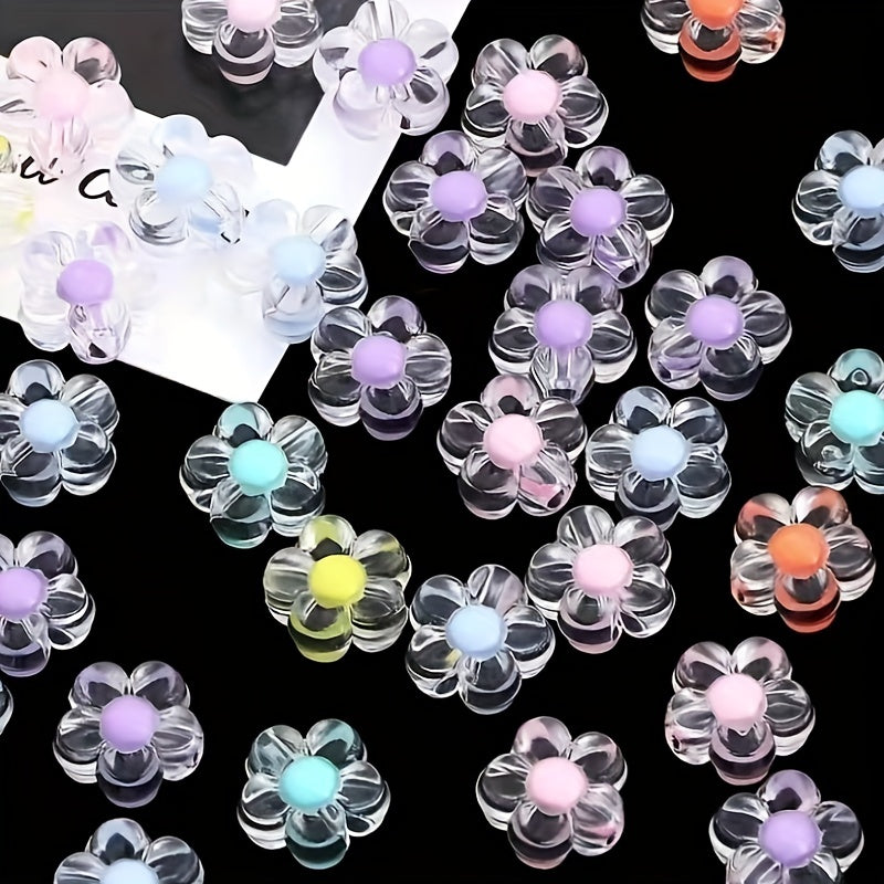 50pcs Transparent Acrylic Flower Beads for DIY Jewelry Making
