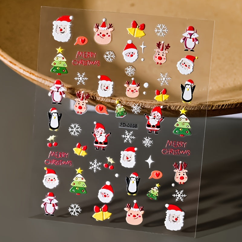 Christmas 5D Nail Stickers Santa Claus Fawn Socks Christmas Tree