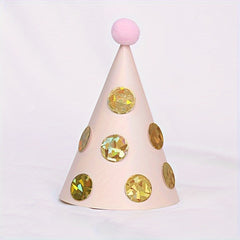 Birthday Cone Hat With Pom Poms Striped Dot Party Decor