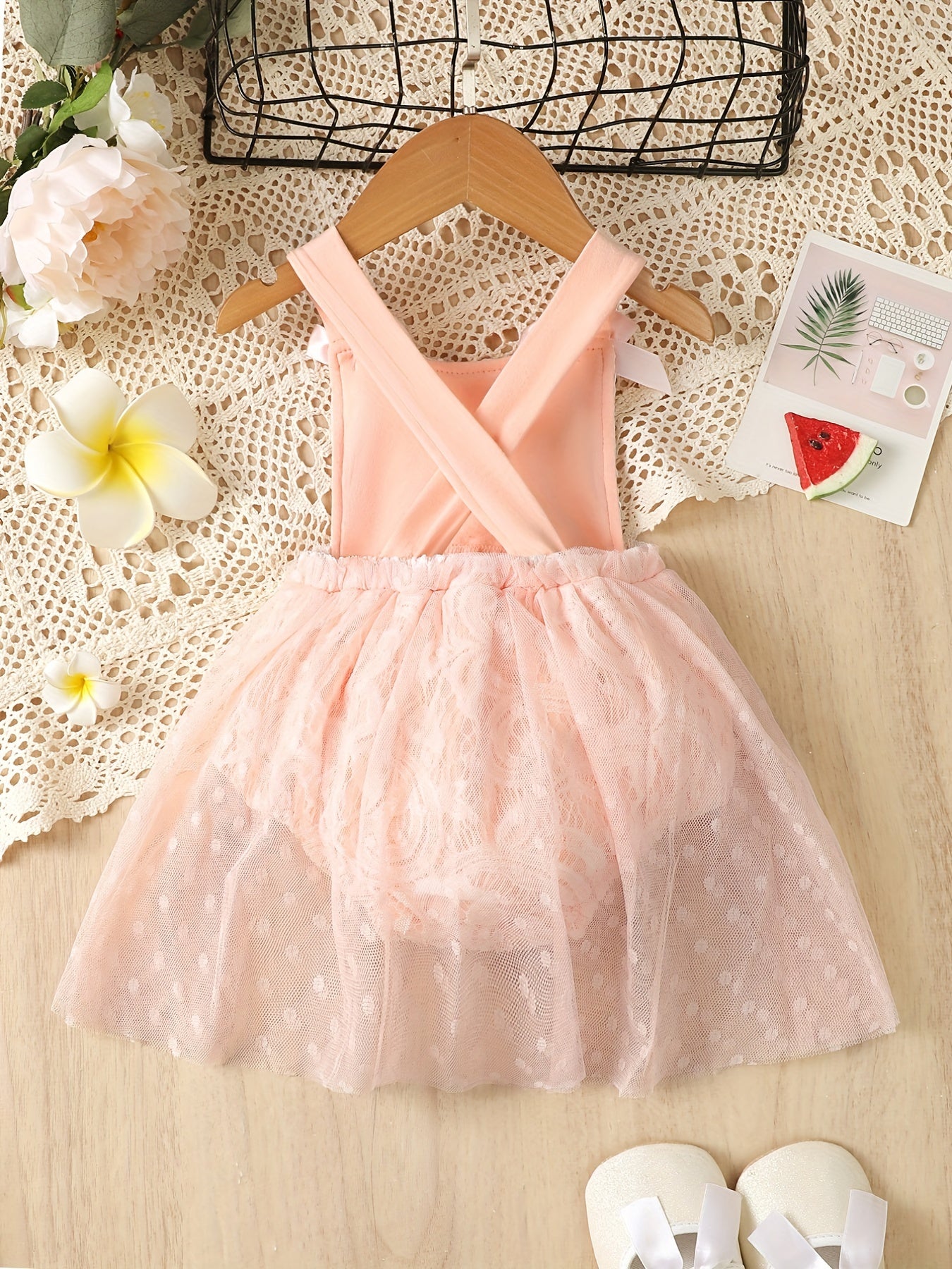 Baby Girls Lace Bowknot Mesh Onesie Dress Clothes