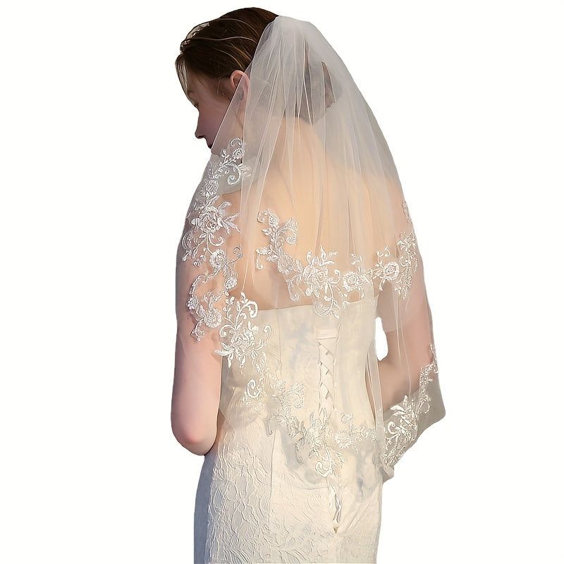 Lace Edge Floral Bridal Veil Short Veil With Comb Wedding Accessories