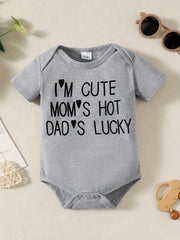 Mom's Hot Daddy's Lucky Letter Printed Cotton Baby Stylish Short Sleeve Romper