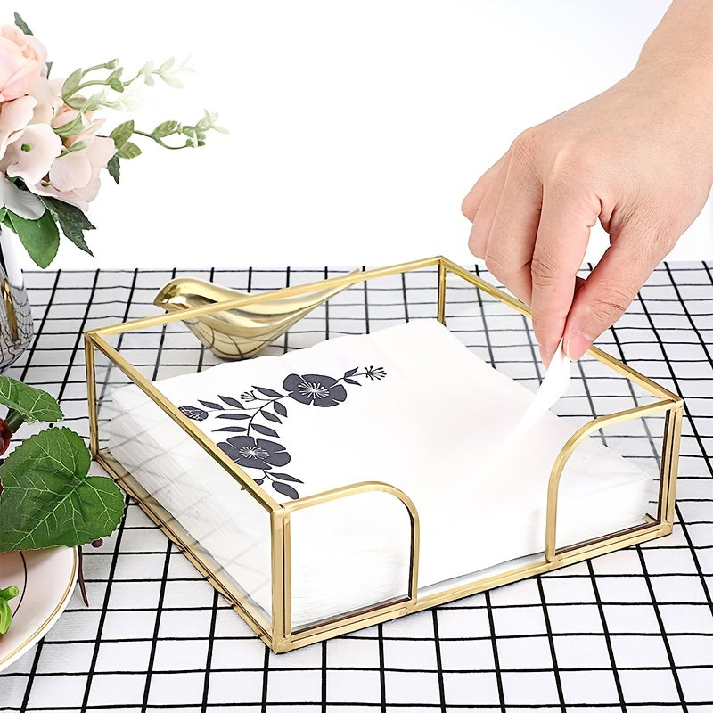 Glass Napkin Holder with Mirrored Bottom for Tabletop Decor