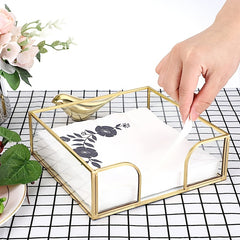 Glass Napkin Holder with Mirrored Bottom for Tabletop Decor