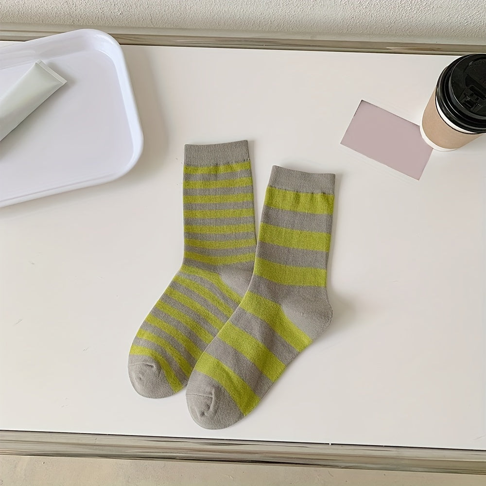 3 Pairs Striped Crew Socks Women's Stockings