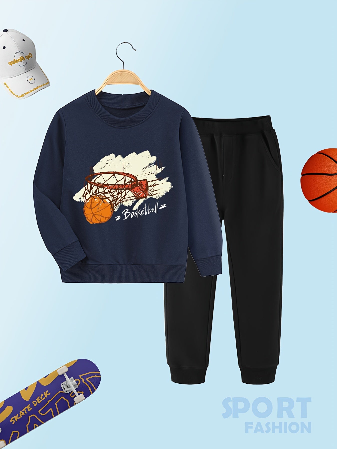 Boys Basketball Sweatshirt & Sweatpants Set Kids Fall Winter Clothes
