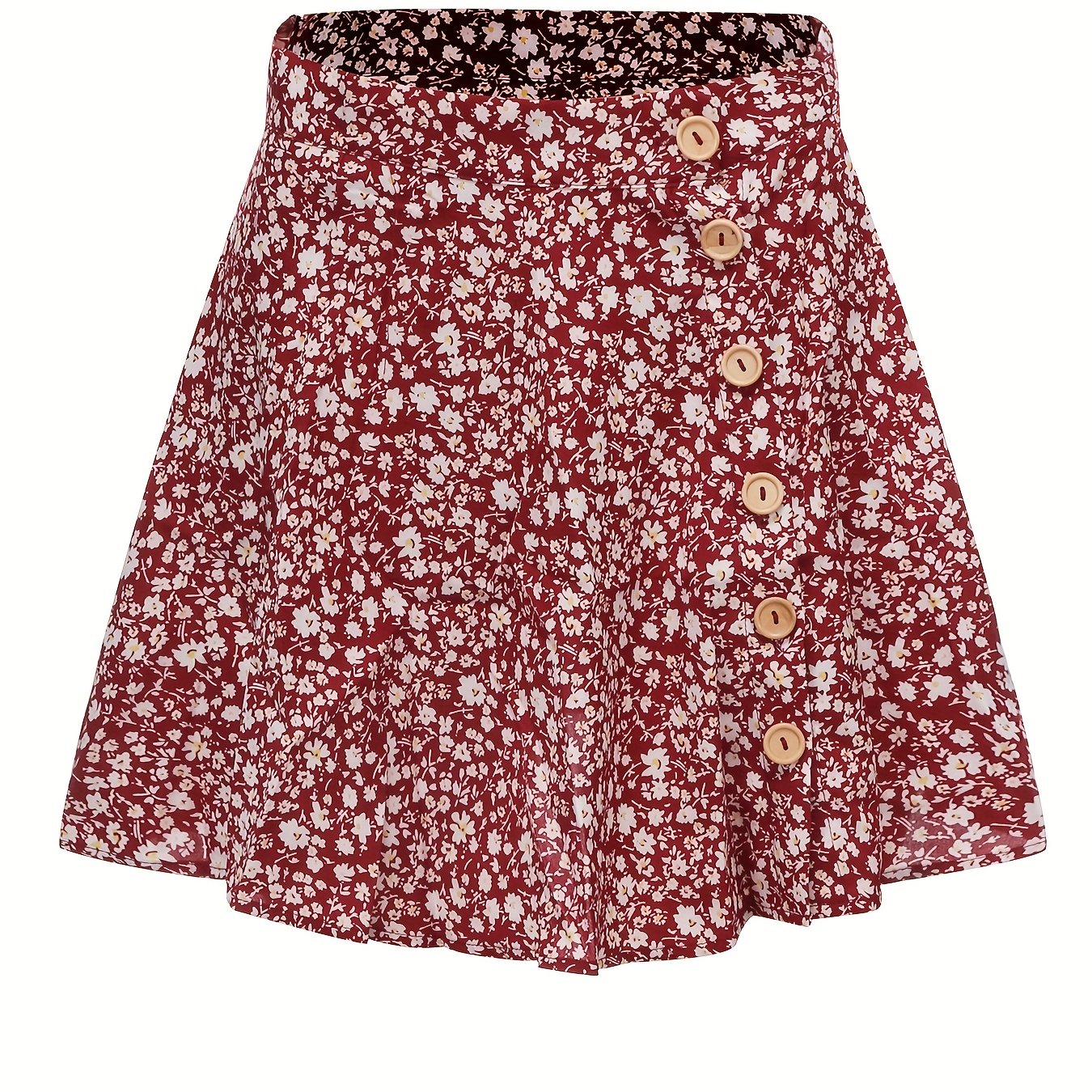 Floral Print Button Front Summer Skirt