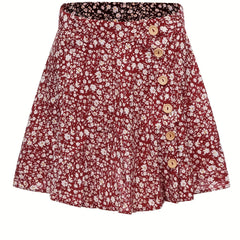 Floral Print Button Front Summer Skirt