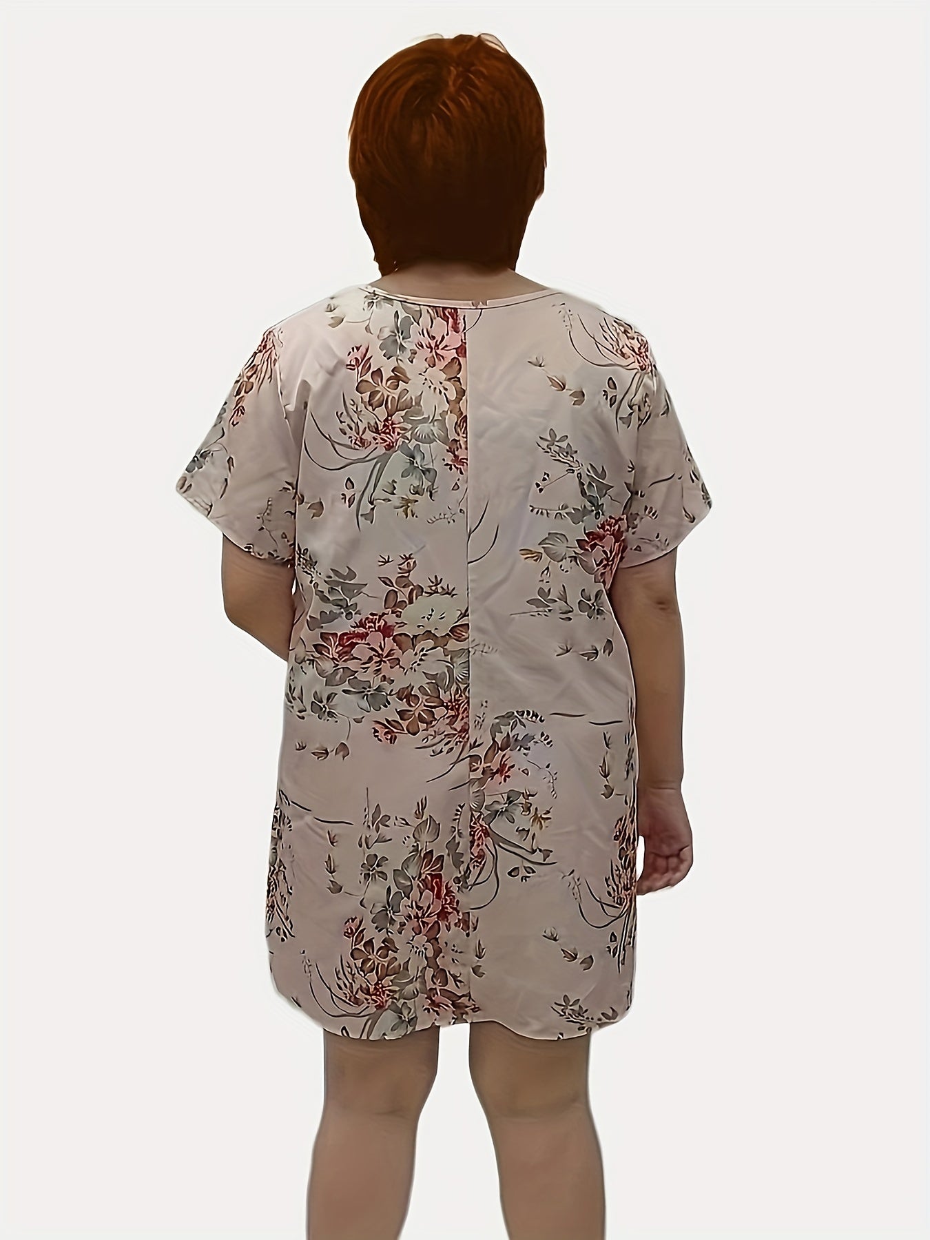 Floral Print Plus Size Loungewear Dress with Short Sleeve Tee Nightdress