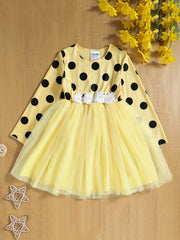 Kid Girls Polka Dot Print Princess Tutu Dress Long Sleeve Pullover