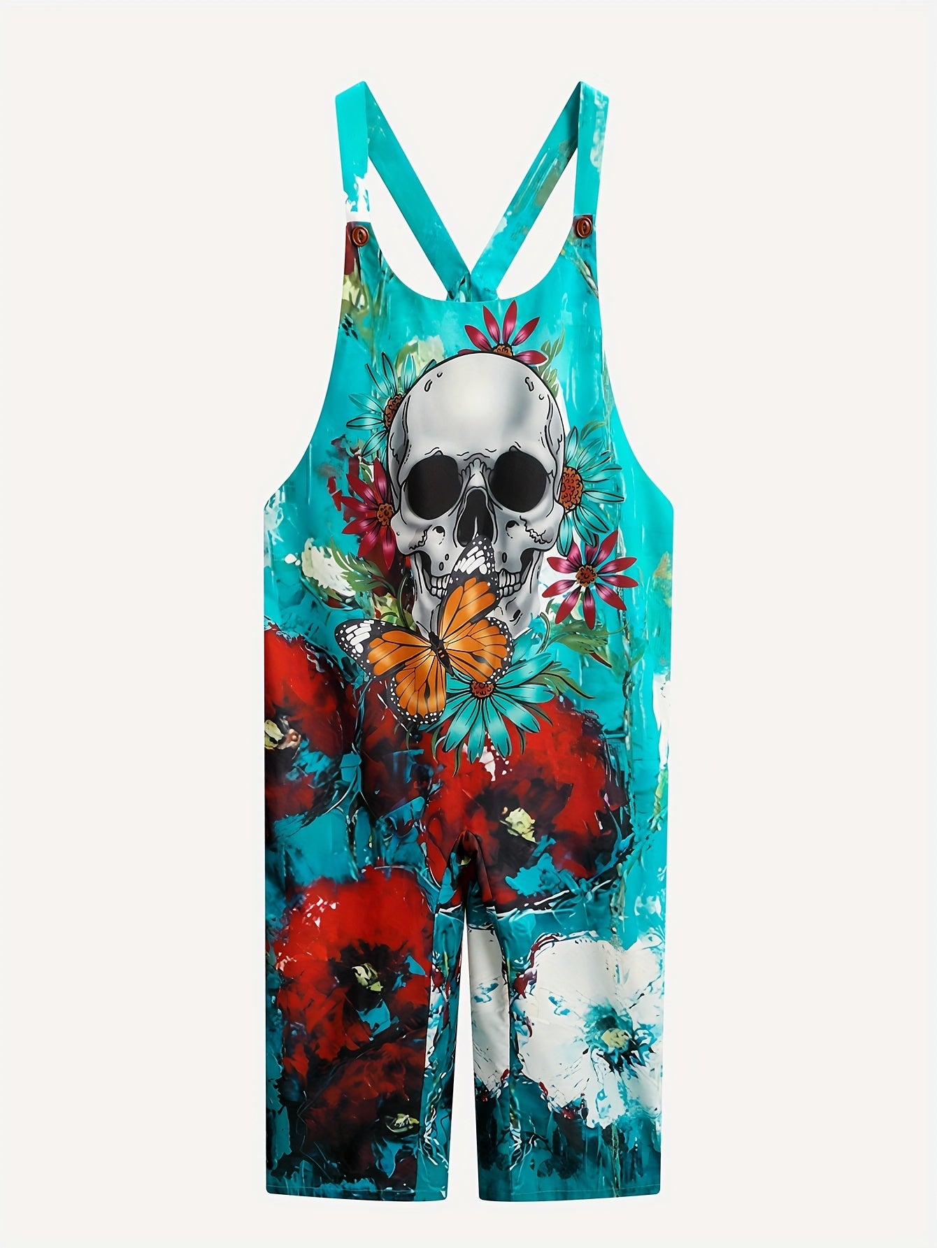 Floral Skull Print Wide Leg Jumpsuit