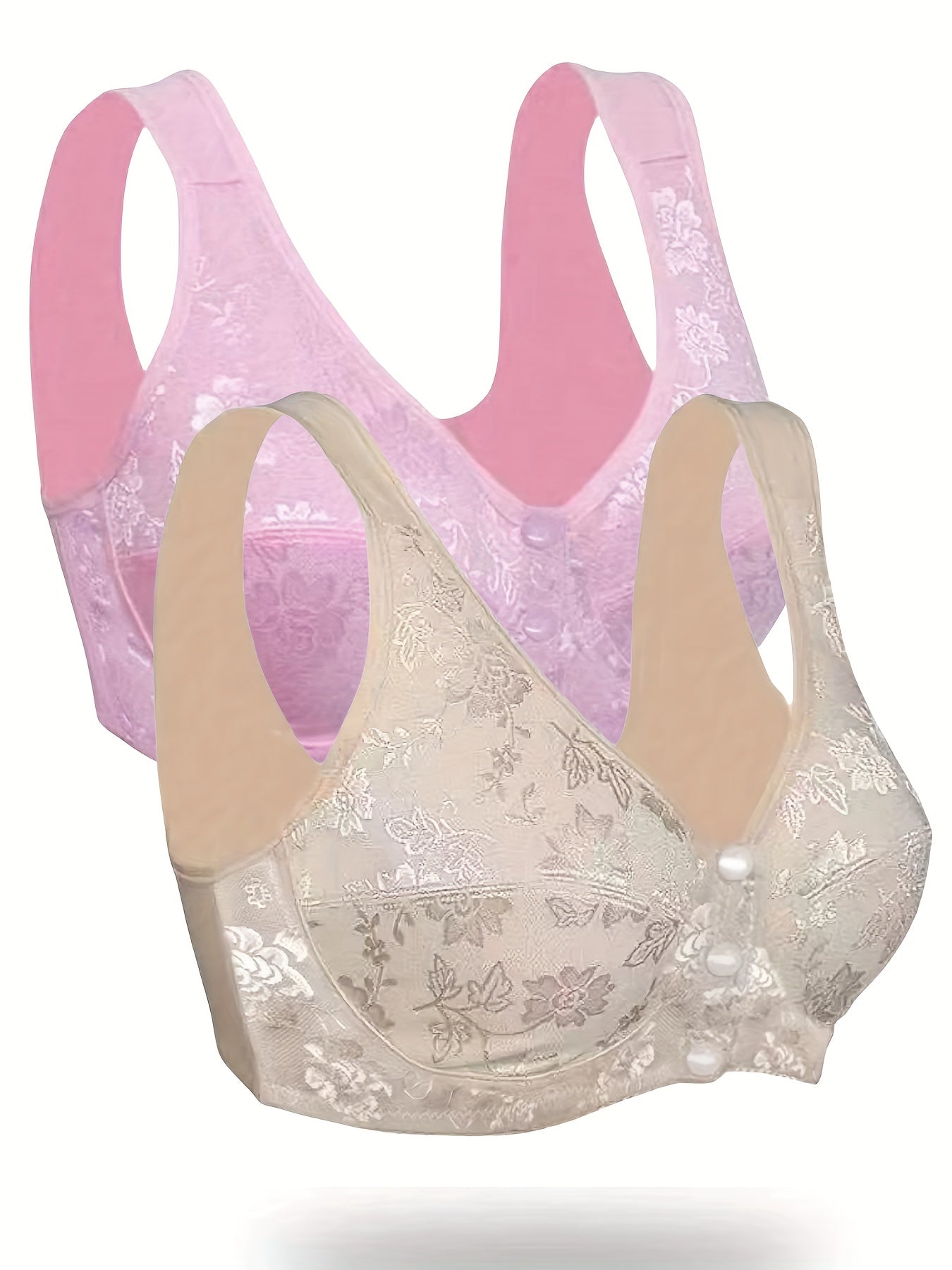 2 Pack Plus Size Bra Set Women's Plus Floral Print Wireless