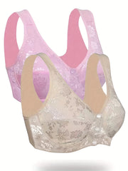 2 Pack Plus Size Bra Set Women's Plus Floral Print Wireless