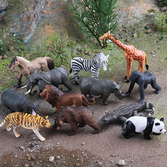 12 Animal Figurines: Lion, Tiger, Giraffe, Zebra, Bear, Elephant, Rhino