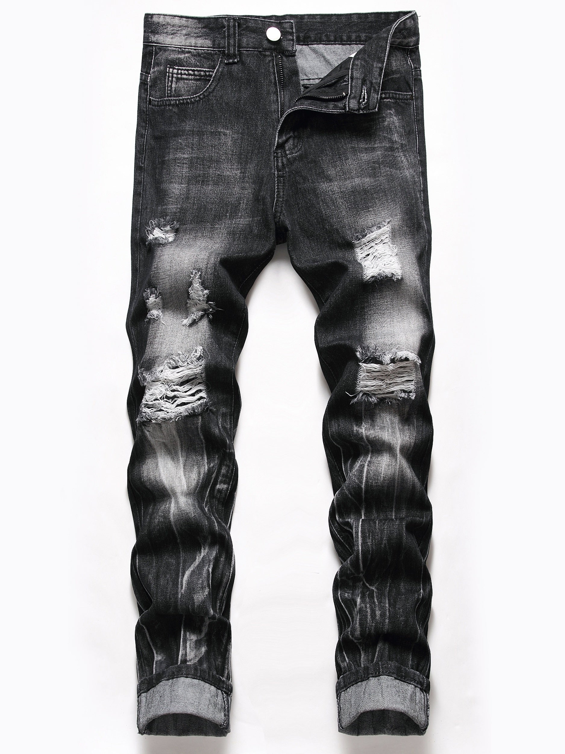 Men's Slim Fit Ripped Jeans Distressed Denim Pants