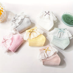 6 Pairs Girls Lace Brim Crew Socks for Summer Kids