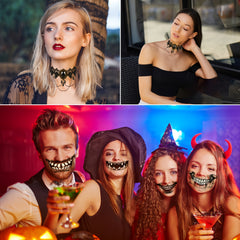 Women's Halloween Long Curly Wig with Necklaces & Skull Stickers