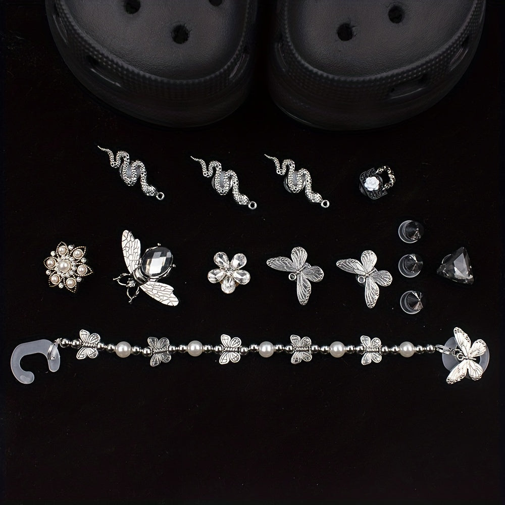 Dark Style Punk Rhinestone Shoe Chain Butterfly Shoe Buckle