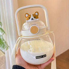 27oz Leak Proof Corgi Water Bottle with Straw & Strap for Girls