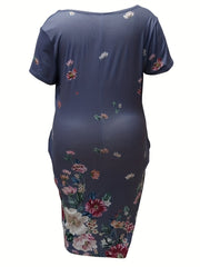 Floral Print V Neck Tee Dress