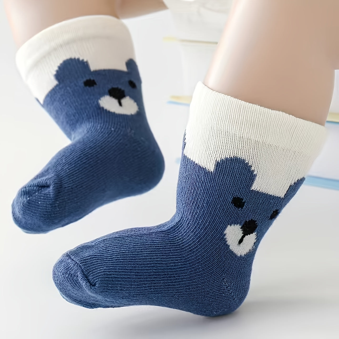 5 Pairs Kids Bear Pattern Striped Knitted Crew Socks